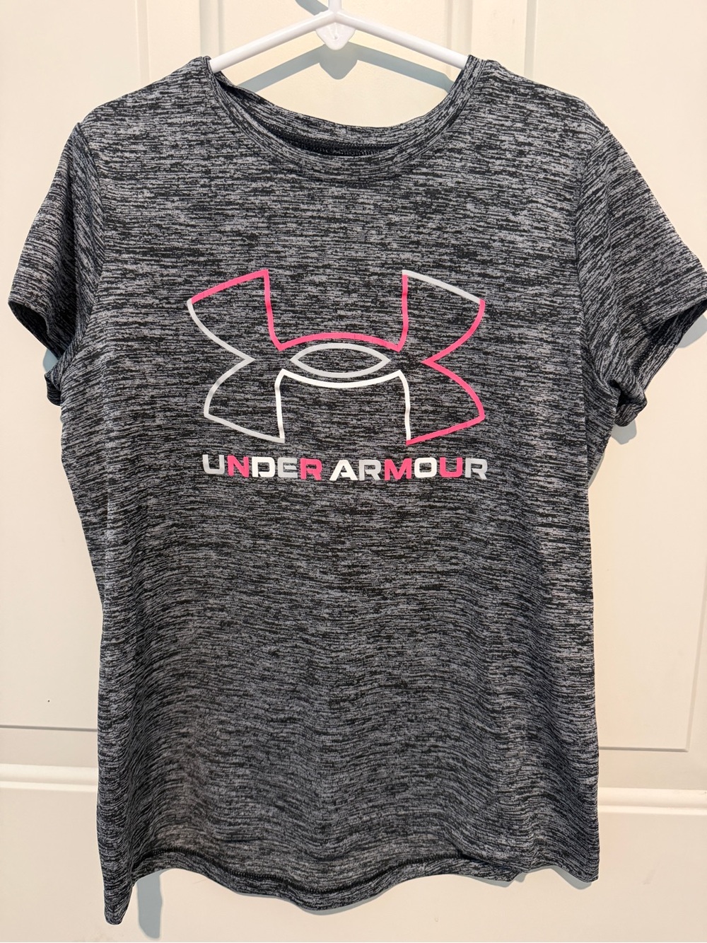 Under Armour Gray Heather Tee with White and Pink Logo